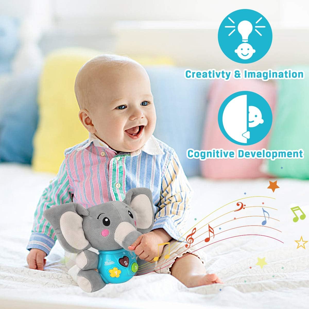 Aitbay Plush Elephant Music Baby Toys 0 3 6 9 12 Months, Cute Stuffed Aminal Light Up Baby Toys Newborn Baby Musical Toys for Infant Babies Boys & Girls Toddlers 0 to 36 Months: Toys & Games