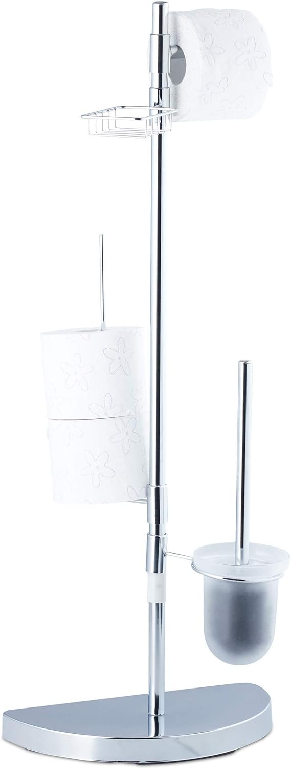 Relaxdays, Chrom Garnitur universal, Rollenhalter, WC-Bürste mit