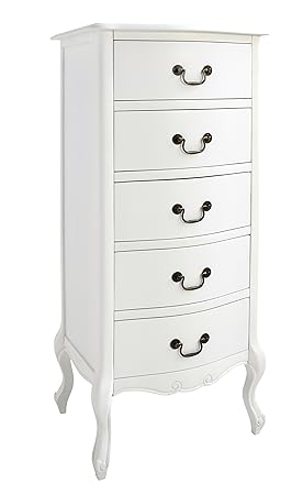 Juliette White Tallboy 5 Drawer Narrow Chest Of Drawers Fully