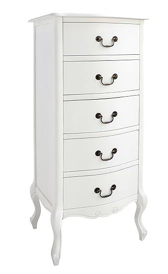 Juliette White Tallboy 5 Drawer Narrow Chest Of Drawers Fully