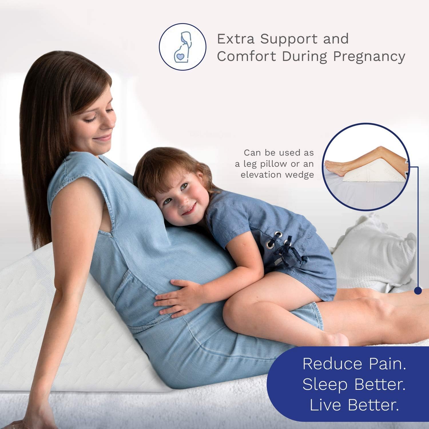 The Angle by Back Support Systems | Eco Friendly, Medical Quality Memory Foam Bed Wedge Leg Pillow for Back Pain | Guaranteed to Help Reduce Back Pain Immediately (Bamboo, Extra Wide): Home & Kitchen