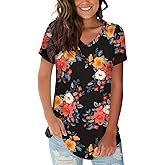 Summer Tops for Women V Neck Plus Size Short Sleeve Loose Fitting Tshirts