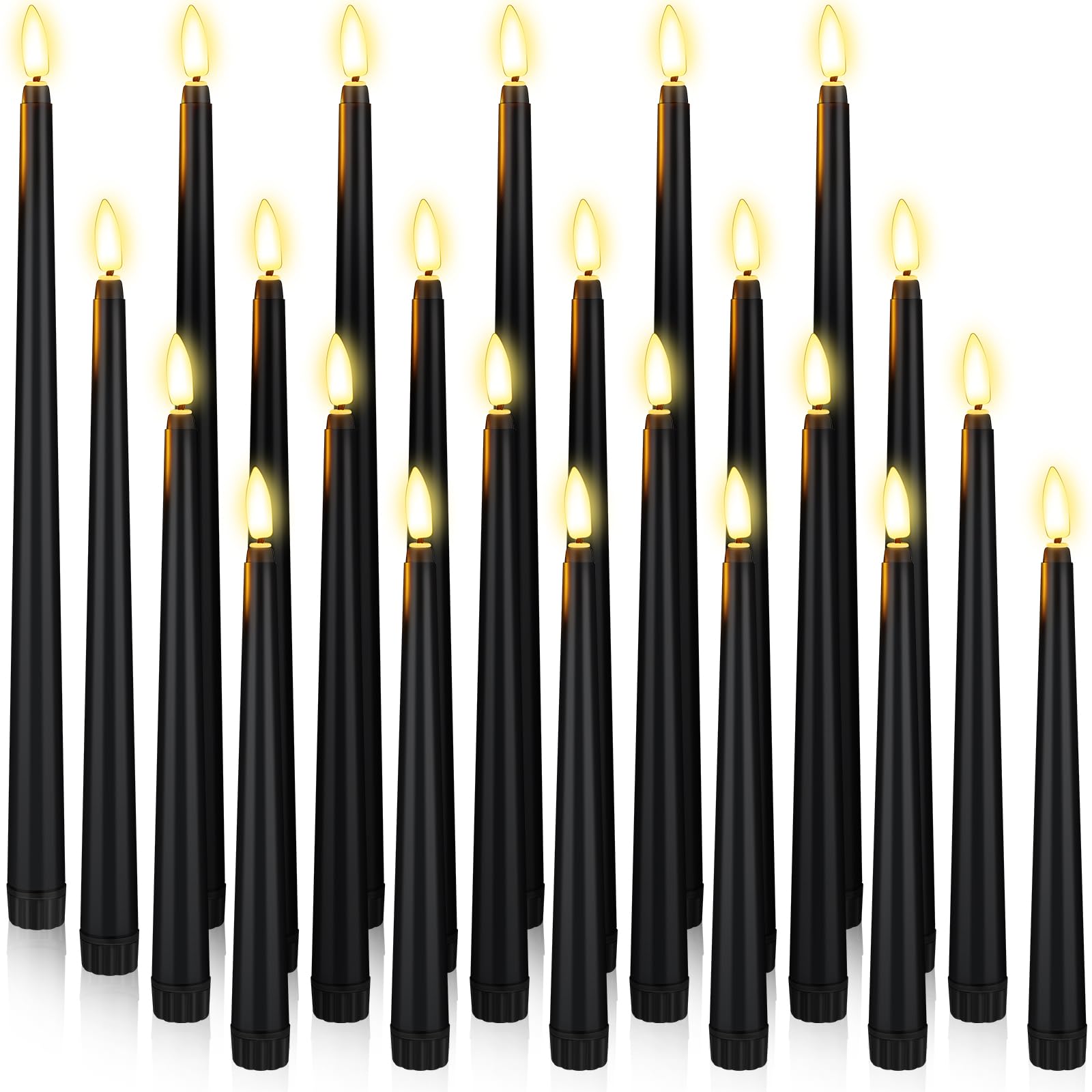 Photo 1 of Rossesay 24 Pcs Flameless LED Taper Candles Battery Operated Candles 8.5'', 9.65'', 10.83'', 12.8'' Flameless Candlesticks Flickering for Halloween Christmas Church Wedding(Black)