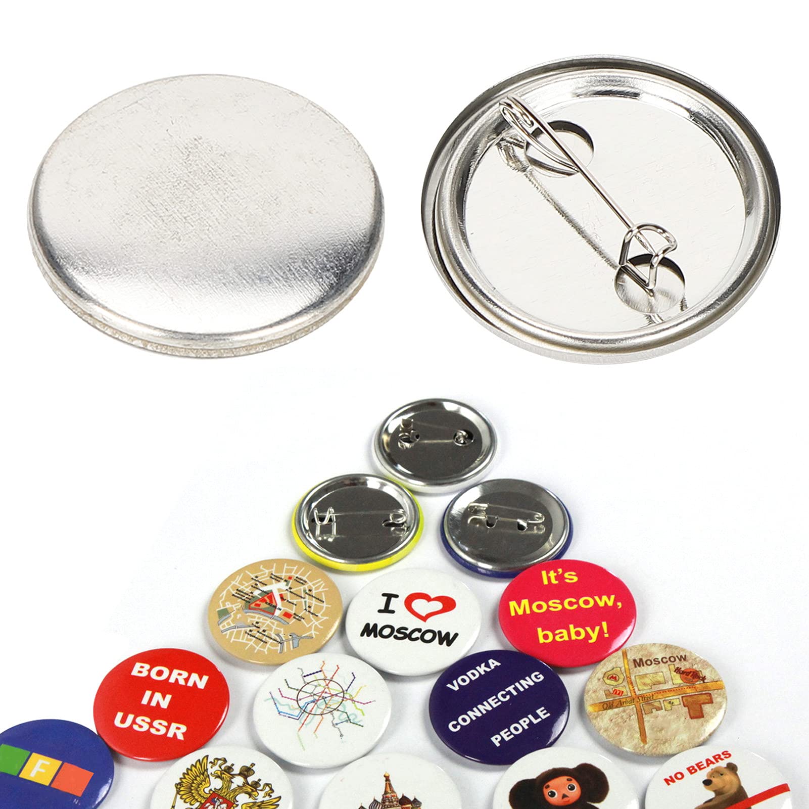 Blank Pin Button, 100pcs Round Badge Making Supplies Clear Button Pin Badges Kit for DIY Handicraft Gifts Souvenirs (32mm/1.3in)