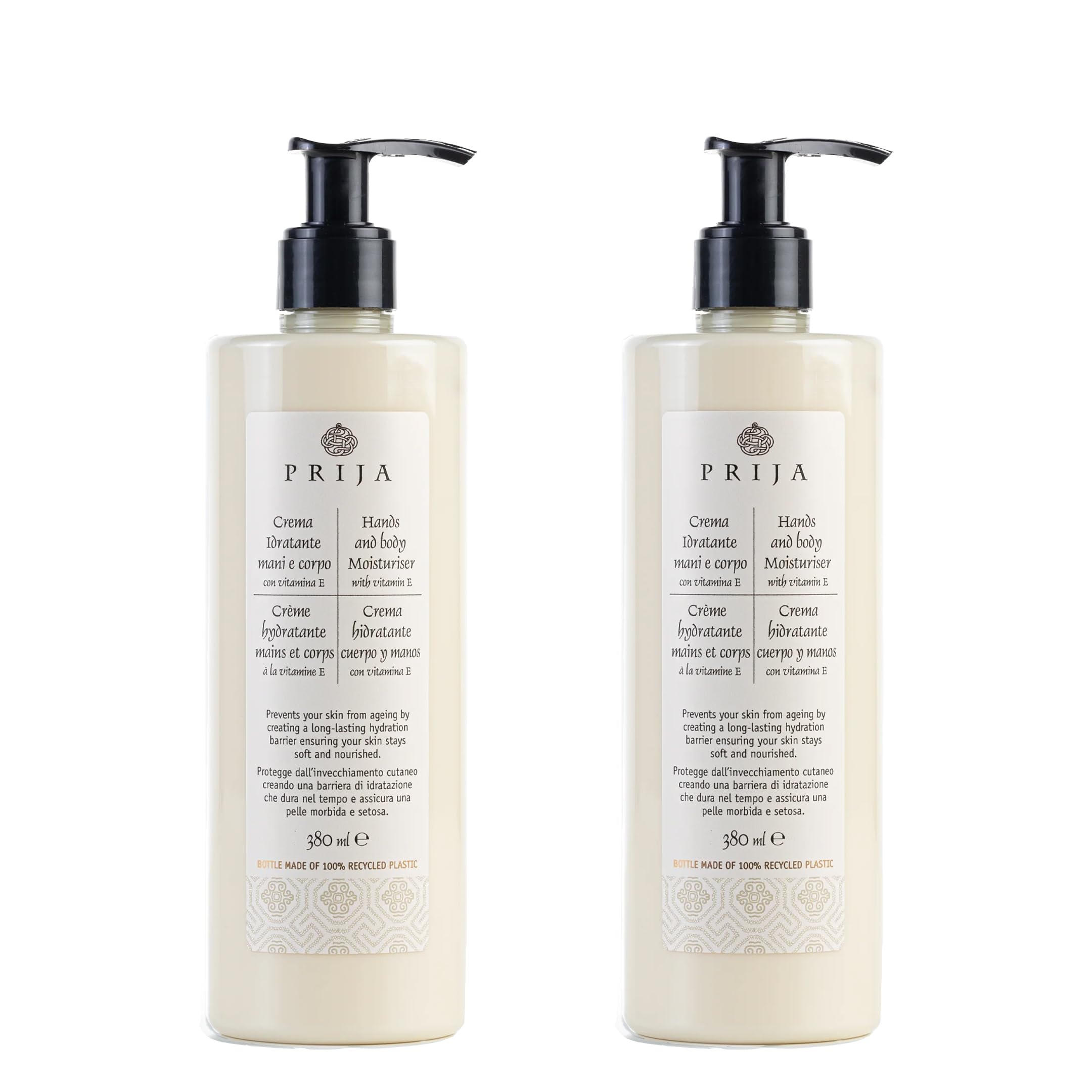 Prija Hands and Body Moisturiser Hydrates and Protects the Skin with Vitamin E, Helps Protect Skin from Ageing by Creating Long Lasting Hidration 2 x 380ml