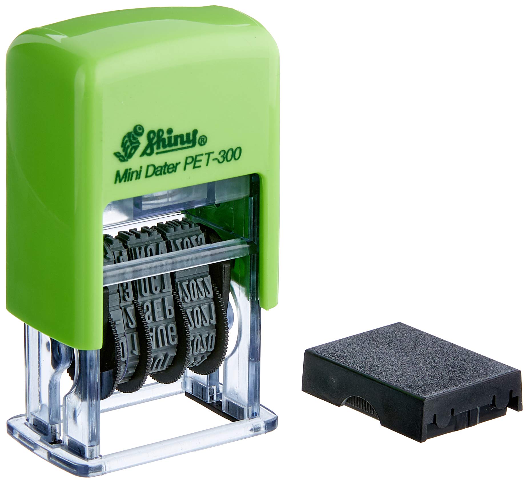 Shiny PET-300 Self-inking Date Stamp (3.8mm Character Height) , Green