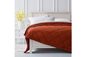 SunStyle Home Quilt Twin Rust Lightweight Comforter Reversible Bedspread for All Season Soft Cozy Quilted Blanket Down Alternative Bedding (66''x86'' Burnt Orange)