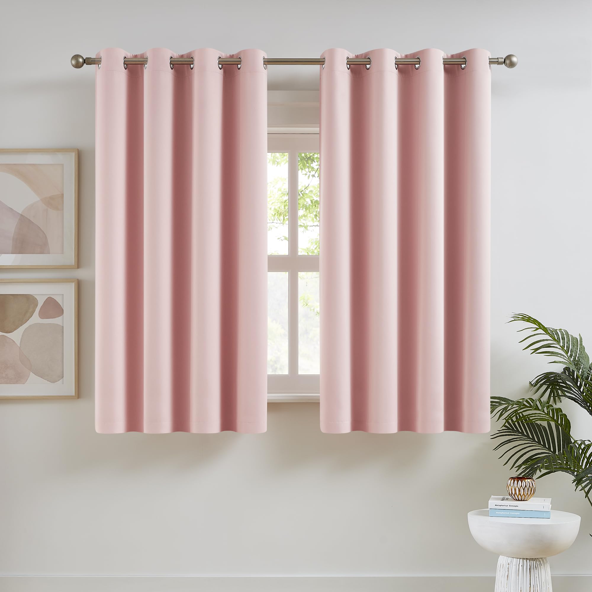 DUALIFE Baby Pink Curtain Panels for Girls Room Nursery Solid Blackout Room Darkening Curtains for Bedroom Grommet Top Window Treatment Drape 52x54 in