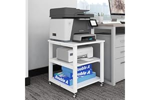 Natwind 3-Tier Laser Printer Cart,19.7''x19.7''x22.6'' Large Machine Stand,Heavy Duty Rolling Table with Storage,Floor-Standing Rack on Wheels,Paper File Organizer Shelf for Home Office (White)