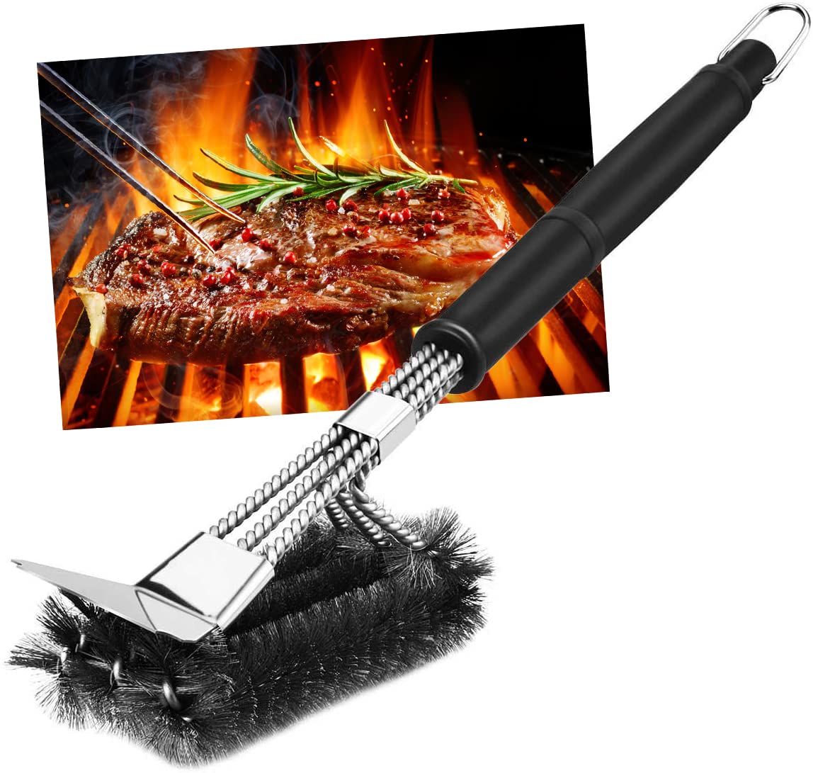 Aotono Grill Brush, Grill Cleaning Brush with 304 stainless steel scraper and long thermal insulation Handle, barbecue accessories, for all barbecue lovers