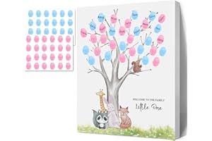 Sirjiera Gender Reveal Fingerprint Book, Baby Shower Message Canvas, Fingerprint Message Book with Stickers, Baby Shower Decoration for Expectant Mothers, Gender Reveal Keepsake