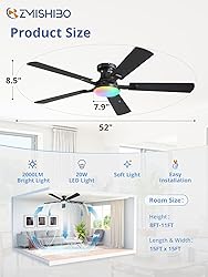 ZMISHIBO 52 Inch RGB Ceiling Fan with