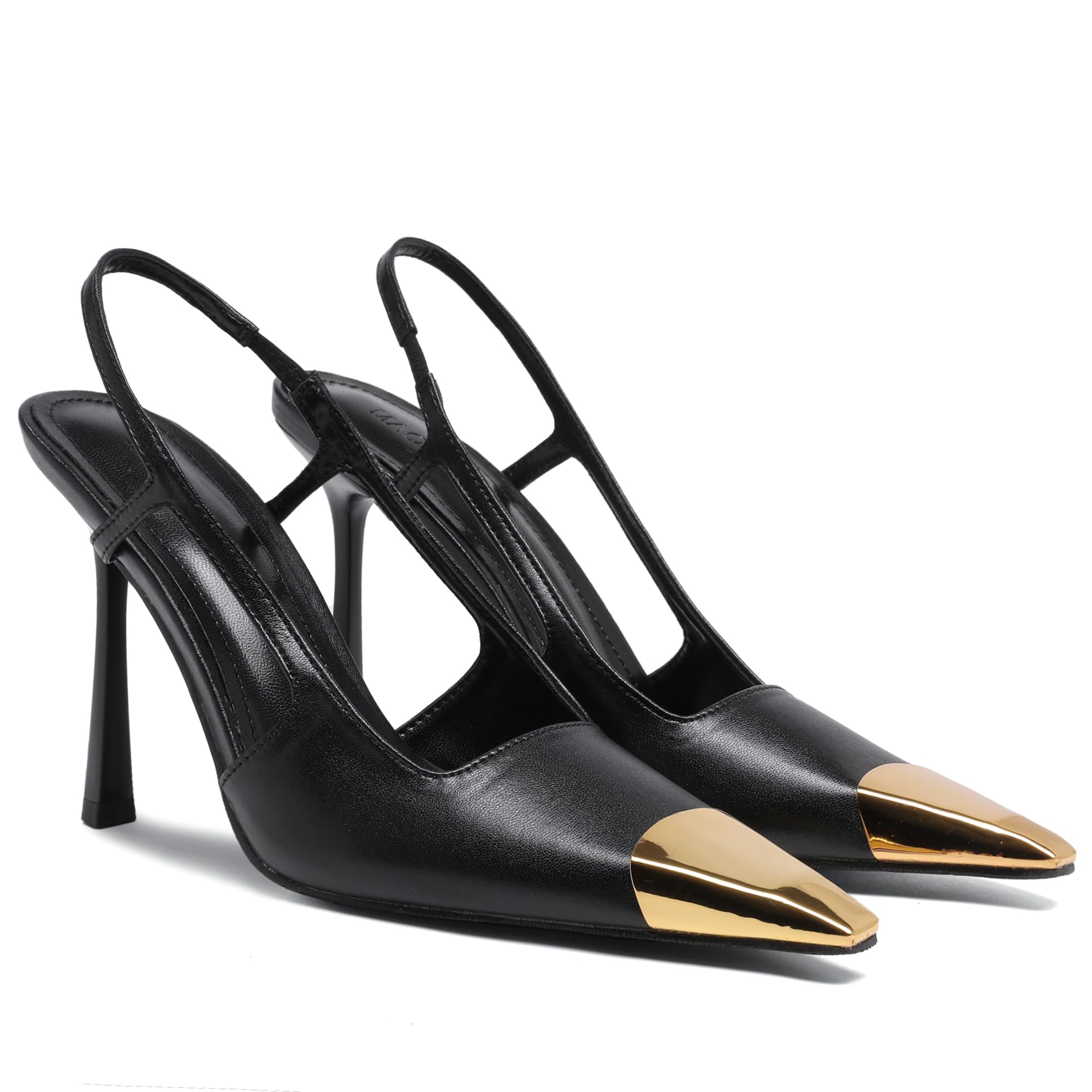 Photo 1 of (see all images) VorisVina Black Pointed Toe Slingback High Heels for Women Meta Stiletto Heels Closed Toe Pumps (women's 9)