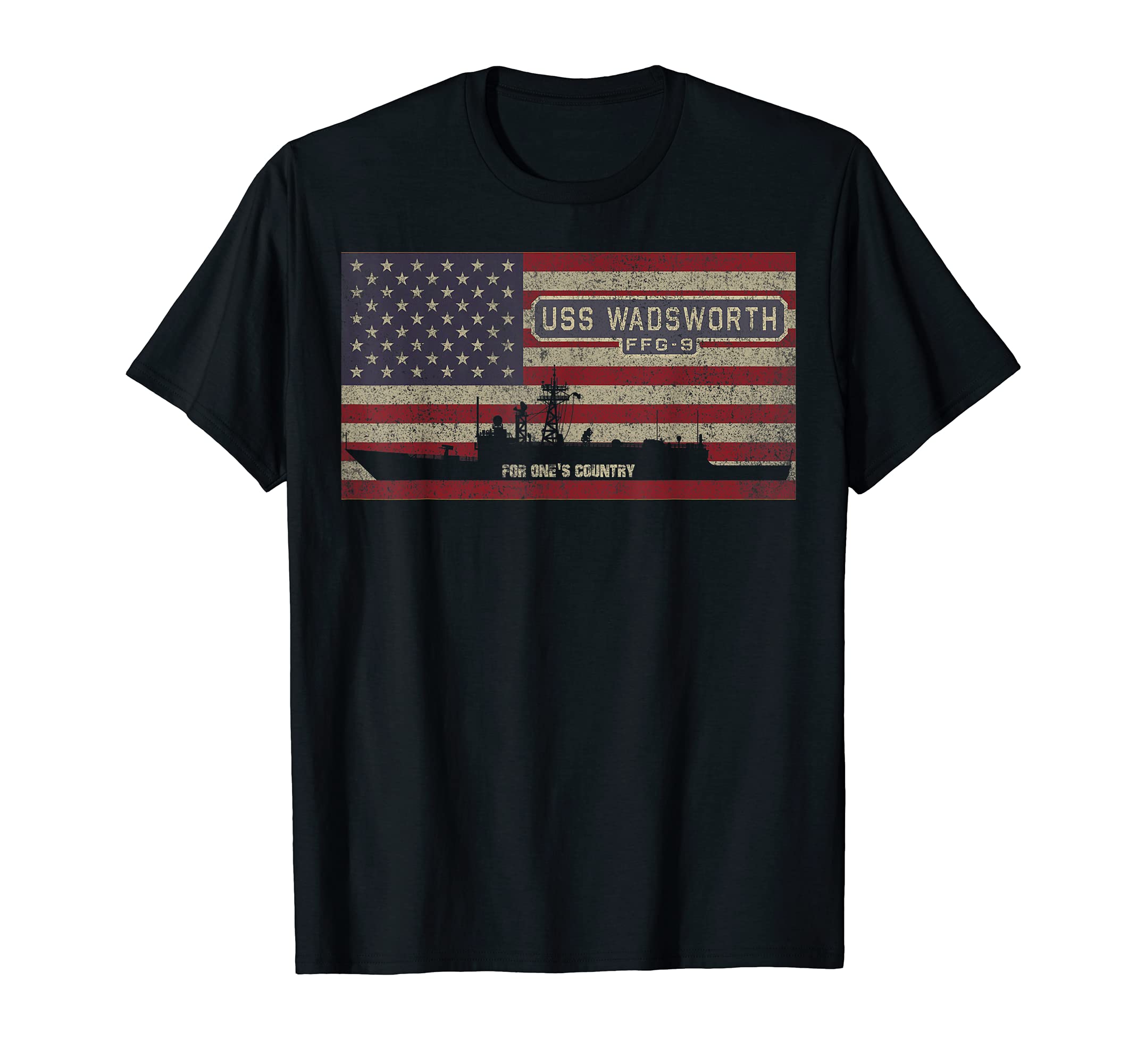 USS Wadsworth FFG-9 Frigate Ship USA American Flag T-Shirt