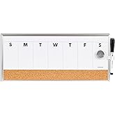 U Brands Weekly Calendar Whiteboard for Wall, Magnetic Dry Erase Board | Pin notes to the cork strip below the week grid. Silver aluminum frame, 16.7 x 7 in, marker and magnet included.