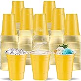 cssopenss 120 pcs 16 oz Yellow plastic cups Thanksgiving plastic Disposable cups yellow Party Cups for drinking Tastings served Snacks Barbecues Picnics