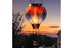 Larekook Hot Air Balloon Decorations,Waterproof Solar Lantern with Flickering Flame ,Stained Glass Gradient Purple