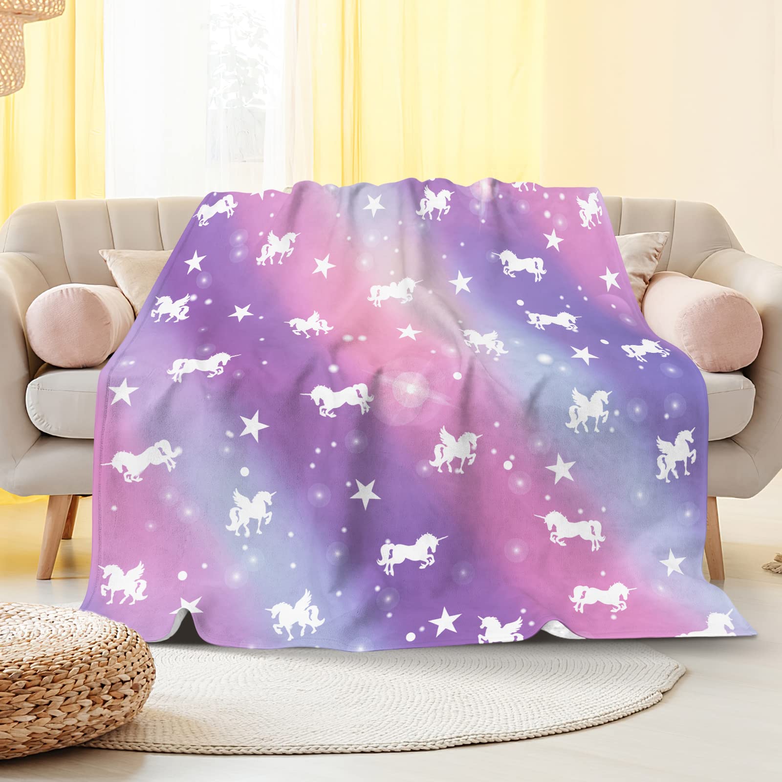 Woyamay Unicorn Blanket for Girls, Rainbow Fluffy Blanket Unicorn Gifts for Girls Women Unicorn Flannel Blanket for Kids Teens Adults Soft Purple Unicorn Throw Blanket for Bed Sofa Travel, 50"x60"