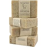 Oatmeal Soap - 4 Oatmeal & Honey Goat Milk Soap Bars, Handmade in USA, All Natural, Unscented, SLS Free, No Parabens