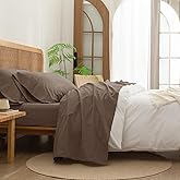 BESTOUCH Sheet Set 100% Washed Cotton Linen Feel Super Soft Comfortable Chic Lightweight 4 Pcs Home Bedding Set Solid Pine Bark Brown Full