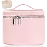 IEMIEBOAMGNOY Leather Make Up Bags With Compartments, Pink Travel Cosmetic Bags for Women, Parallel Makeup Travel Bags Organizer Equipped With a Detachable Divider