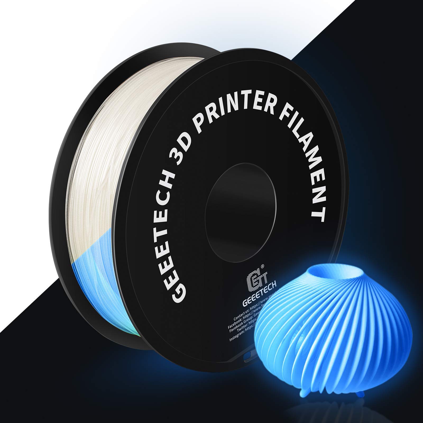GEEETECH Filament 1.75mm, 3D Printer Filament, Filament 3D Printing Materials for 3D Printer, Glow in The Dark Blue