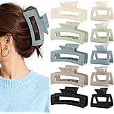 10 Pack Square Claw Clips for Women, Large & Small Rectangle Hair Clips for Thick Thin Hair, Strong Hold Non Slip Matte Plastic Big Banana Hair Claw Clips for Girls, Light Color