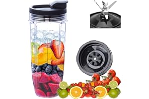 ABTER Replacement 7 Fins Male Blade&32oz Blender Cup with Lid Compatible For Nutri Ninja Blender [4 Inch Male 7 Fins Blade]