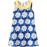 HILEELANG Little Girls Cotton Dress Sleeveless Casual Summer Sundress Flower Printed Jumper Skirt