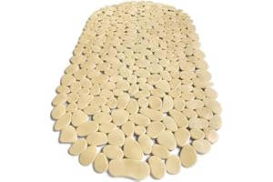 TIKE SMART “Pebbles” Non-Slip Bathtub & Shower Mat 27”x14” Oval - Non-Toxic - Safe, Clean, Machine-Washable, Superior Grip & Drainage, Vinyl, for Smooth Floors ONLY, Opaque Light Brown