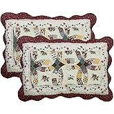 vctops 2-Piece Boho Cotton Quilted Bed Pillow Shams Floral Printed Patchwork Pillow Shams Set, Standard Size (702 Red, 20"x28")