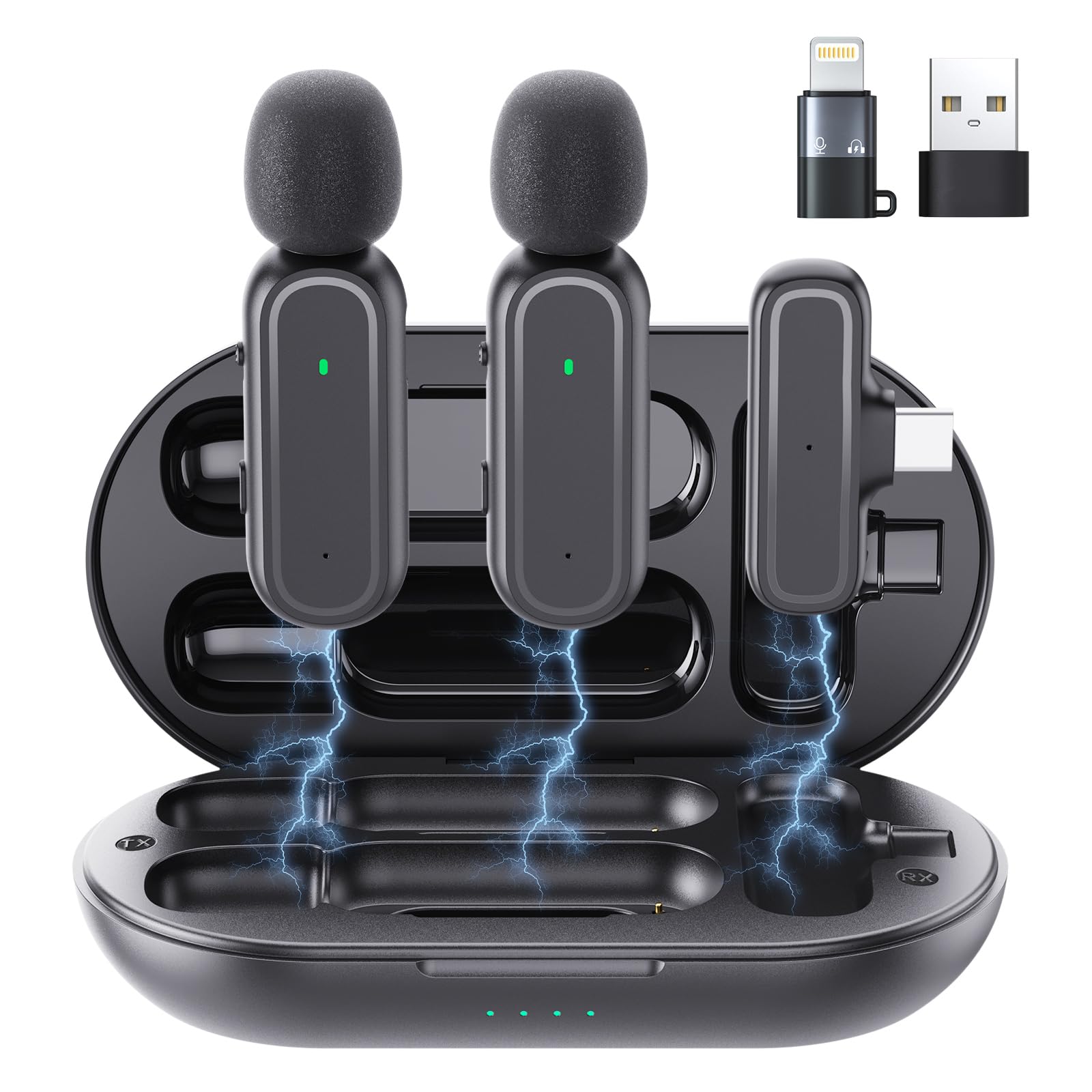 Photo 1 of 2 Pack Wireless Lavalier Microphone for iPhone iPad Android PC with Charging Case, Noise Reduction Clip On Lapel Mic for Video Recording, Vlogging, YouTube, Interview, Live Streaming