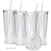 sweet grain Snow Globe Tumbler(4 Pack) - 24oz Double Wall Acrylic Tumblers with Lids and Straws, Snowglobe Tumblers with Pre Drilled Hole and Hole Stopper