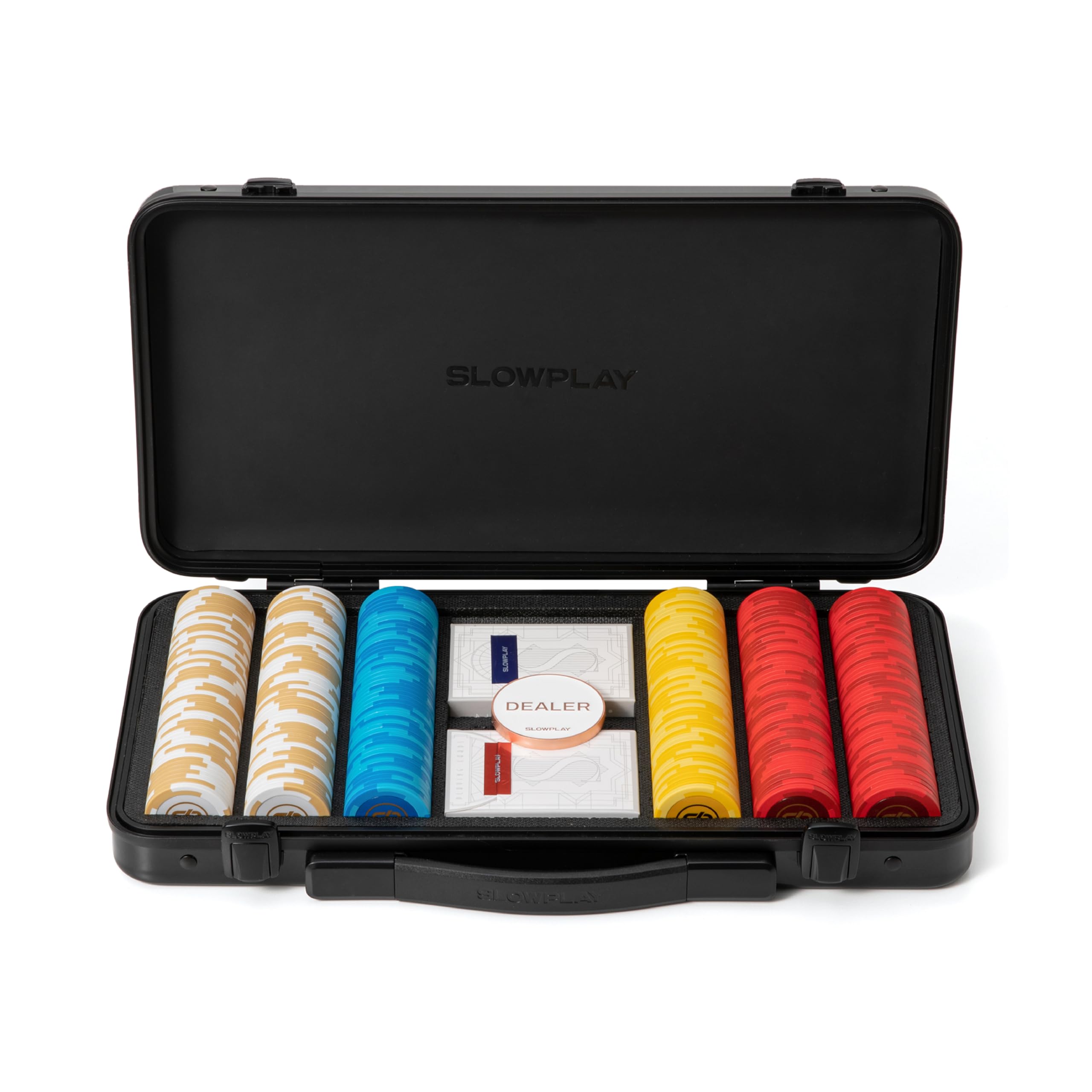 SLOWPLAY Godel 14g Clay Poker Chips Set for Texas Hold’em, 300 PCS [Blank Chips] Features a High-end Chip case with Extra Durable German Polycarbonate Shell, for Poker Players