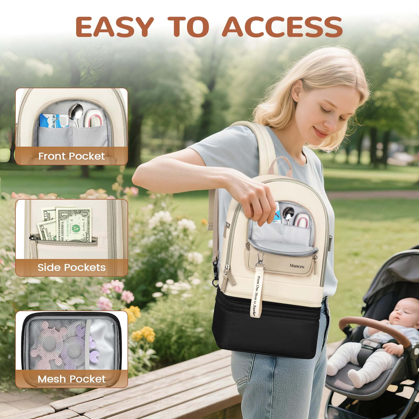 Mancro Detachable Breastmilk Cooler Bag With Ice Pack, Double Layer Breast Milk Cooler Travel Bag Fit 9 Ounce Baby Bottles, Wearable Breast Pump Bags for Work Travel and Family