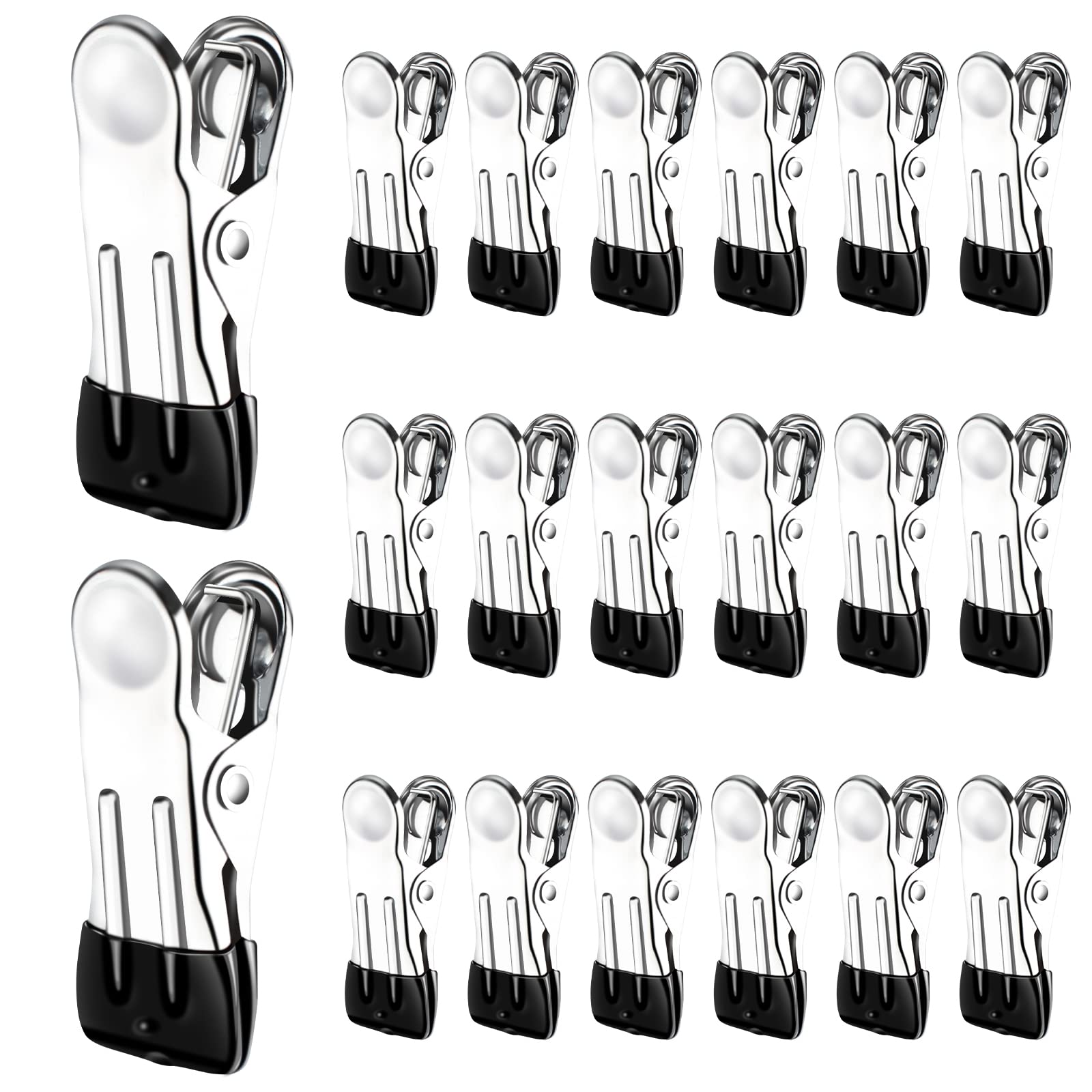 TamBee Clothes Pegs For Washing Line Pegs Stainless Steel Laundry Pegs Clothes Pins Clips Strong Metal Clothes Pegs Storm Pegs for Clothes Jeans Socks Towel Photos, Pack of 20(Black), Pegs-20P-black