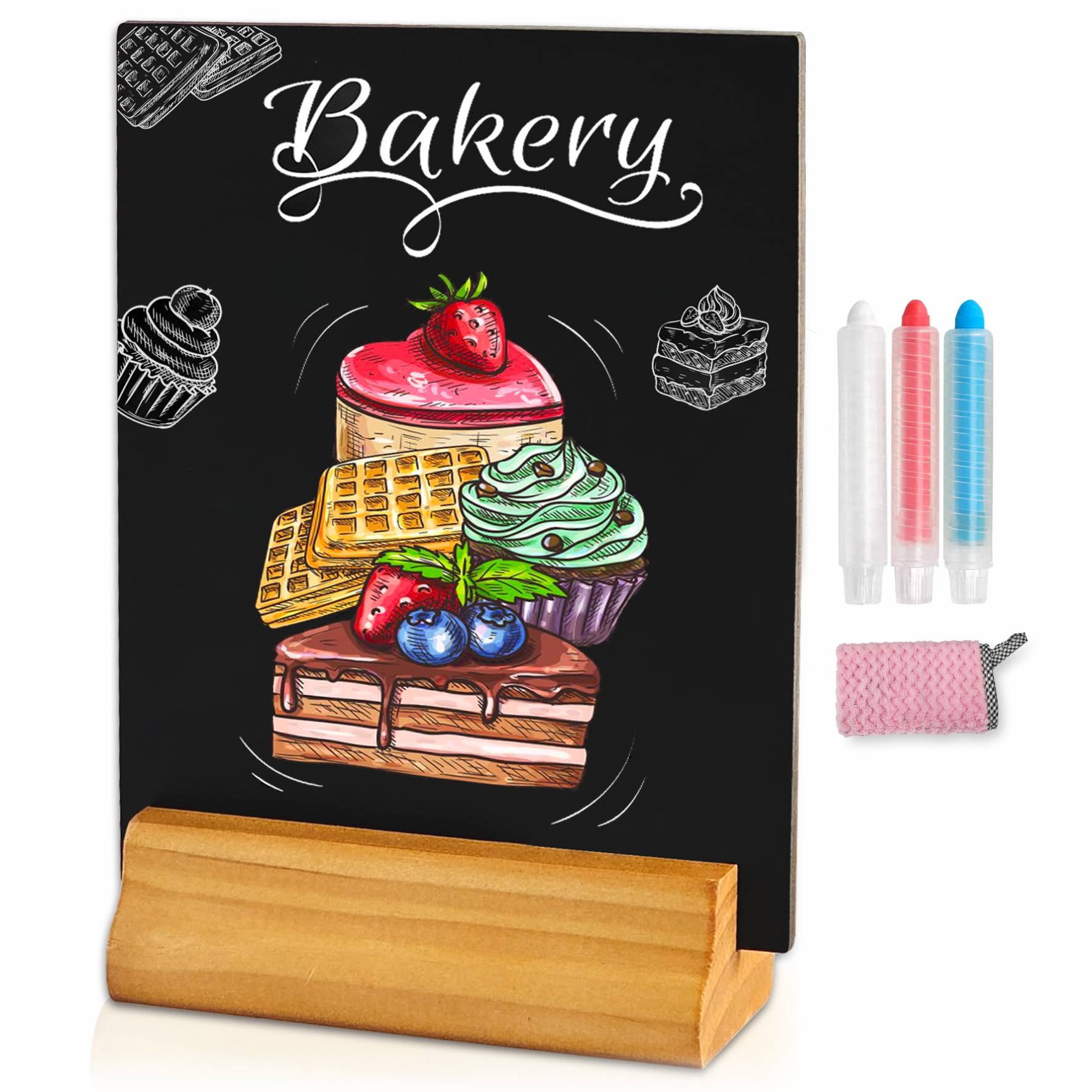 Moco Moment 1 Pack A5 Chalk Board Sign Erasable Tabletop blackboards with Wooden Stands Menu Chalkboards for Party, Tables Decoration, Bar and Restaurant (1 Pack, A5)