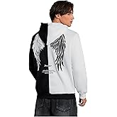 SHENHE Men's Color Block Wing Graphic Drawstring Hoodie Drop Shoulder Pullovers Streetwear