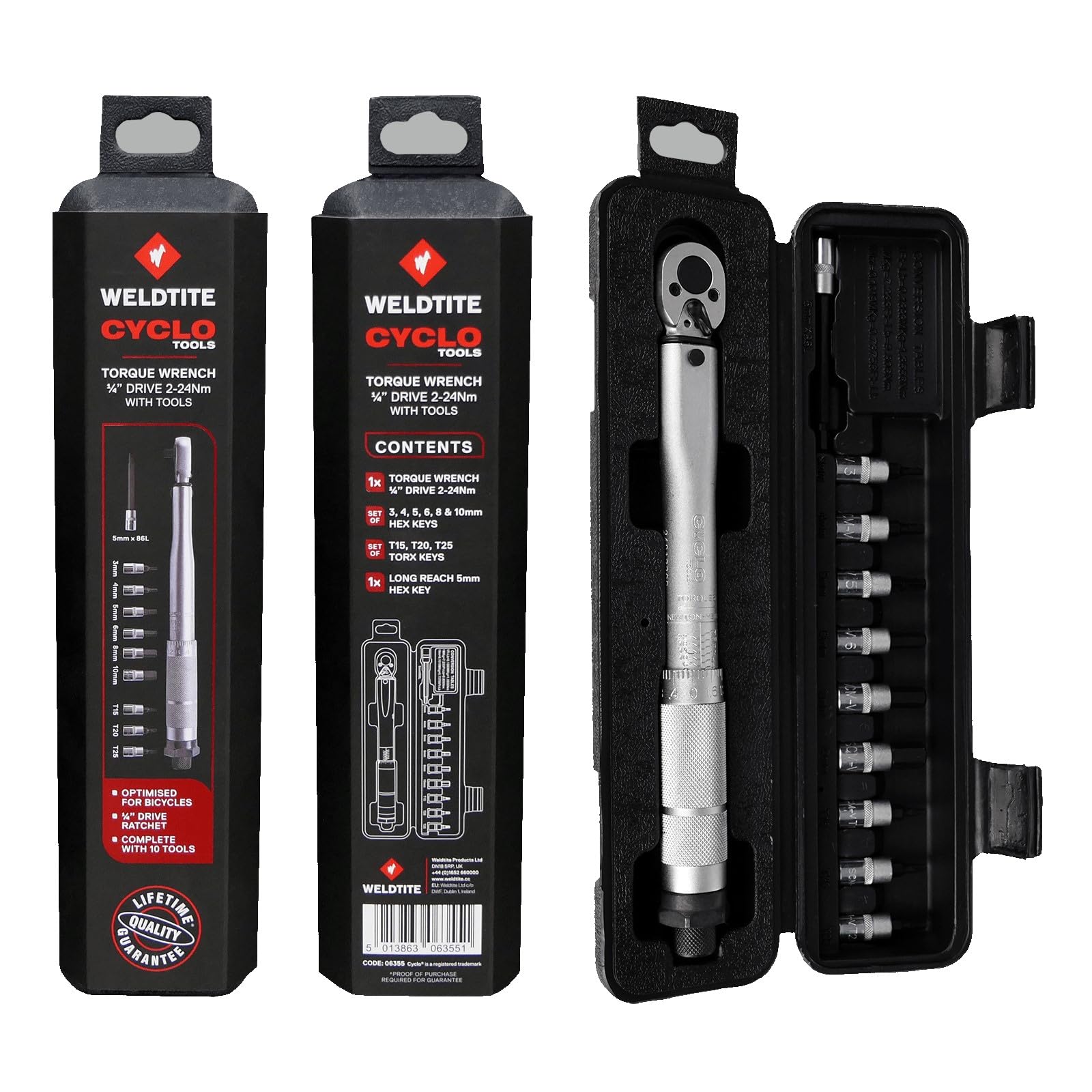 CYCLO Torque Wrench 1/4" Drive 2-24Nm with Tools - for Bike Maintenance and Repairs