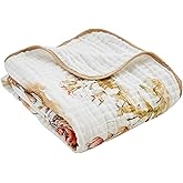 ROSE FEATHER Luxury Muslin Baby Blanket, Cozy Swaddle, 6-Layer Cotton Receiving Blanket for Newborn Infant, 43x43 Inch Lightweight Breathable Crib Blanket, Nursery Stroller Toddler Quilt, Rabbits