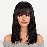 KKU 16 Inch Human Hair Wigs for Women,Layered Straight Hair Wig with Bangs,Wear Natural Realism,Real Hair Wigs