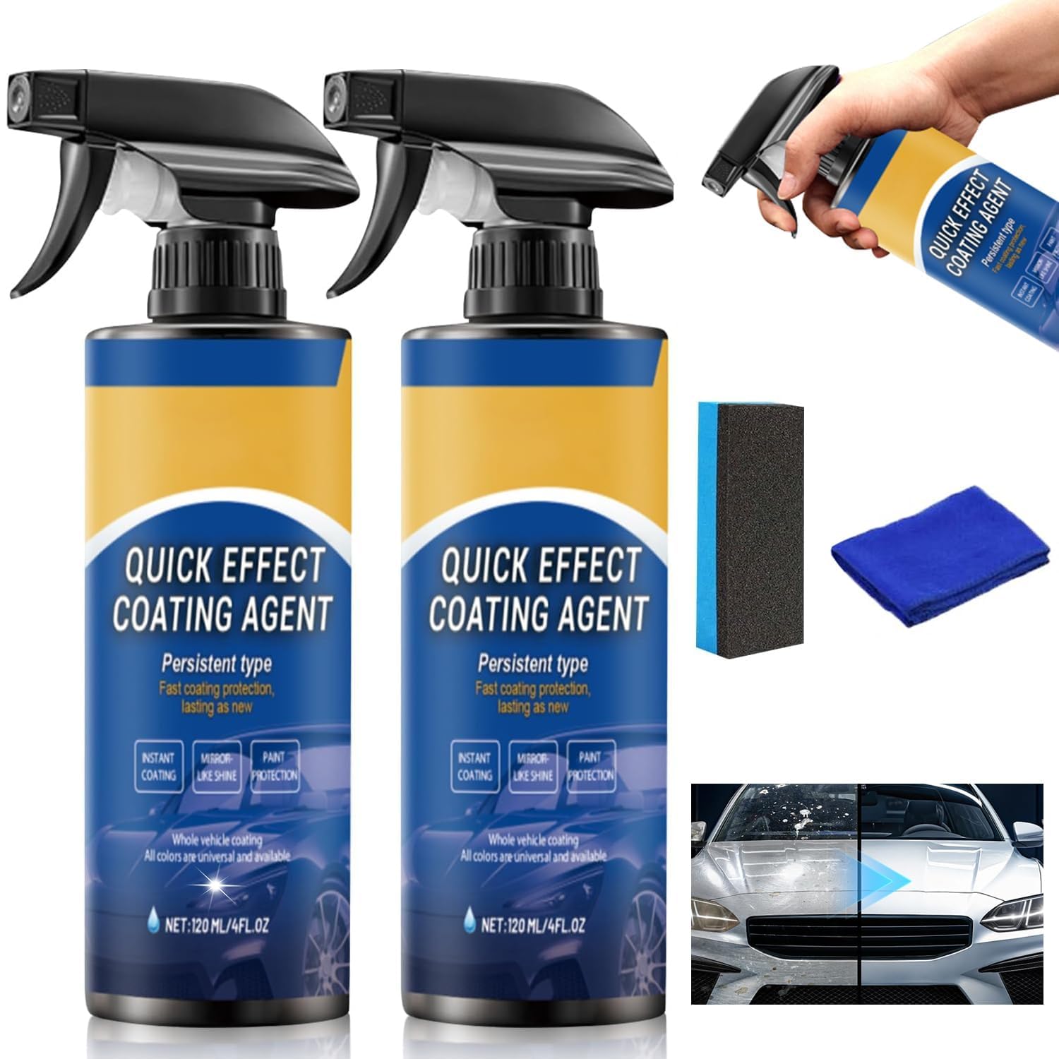 Photo 1 of 2Pcs Advanced Car Quick-Acting Coating Agent Spray, Car Coating Spray, 2025 New Quick Effective Coating Spray,Car Scratch Wax Polish Spray Waterless Wash, Oil Film Emulsion Glass Cleaner
