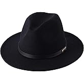 Lanzom Women Lady Retro Wide Brim Floppy Panama Hat Belt Buckle Wool Fedora Hat