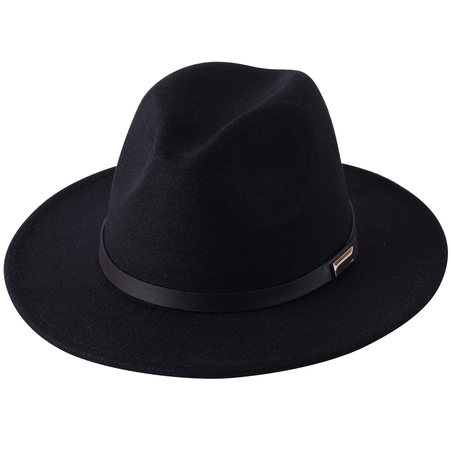 Photo 1 of **BELT IS COMING OFF** Lanzom Women Lady Retro Wide Brim Floppy Panama Hat Belt Buckle Wool Fedora Hat Fit Size 6 8/7-7 1/4 (01-Black, One Size)
