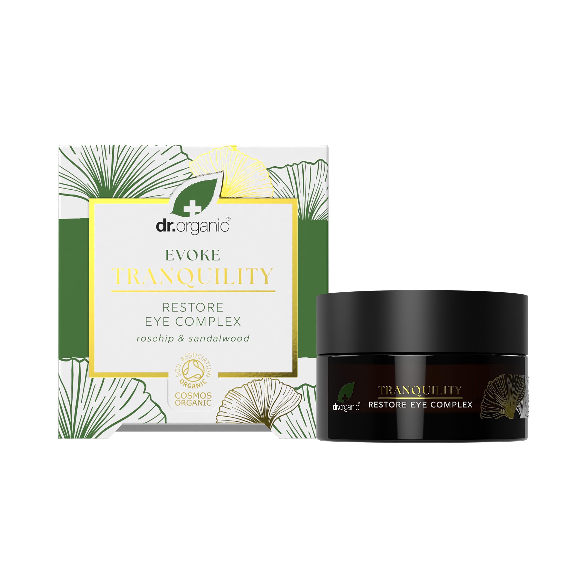 Dr Organic Evoke Tranquility Restore Eye Complex Cream, Firm & Smooth Fine Lines and Wrinkles, with Rosehip & Sandalwood, Certified Organic, 10ml