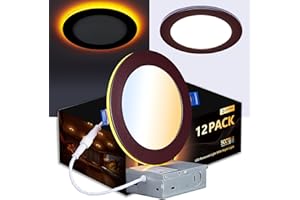 CycevSun 12 Pack Bronze Recessed Lighting 6 Inch with Night Light, Canless Ultra Thin Wafer Downlight Pot Outdoor Exterior Soffit, Dimmable & 5 CCT Selectable, 12W, ETL