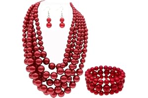 iSPECIAL Colorful Faux Pearl Jewelry Set for Women Layered Chunky Necklace, Earrings, and Bracelet Fashion Costume Pearl Jewelry Set