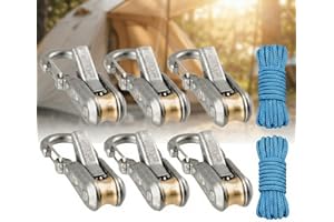 Rope Roller Tie Down 6 Pack, Heavy Duty Blue Cord and Line Tightening Tool for Paracord, Adjustable Cinch Ratchet for Tents, 