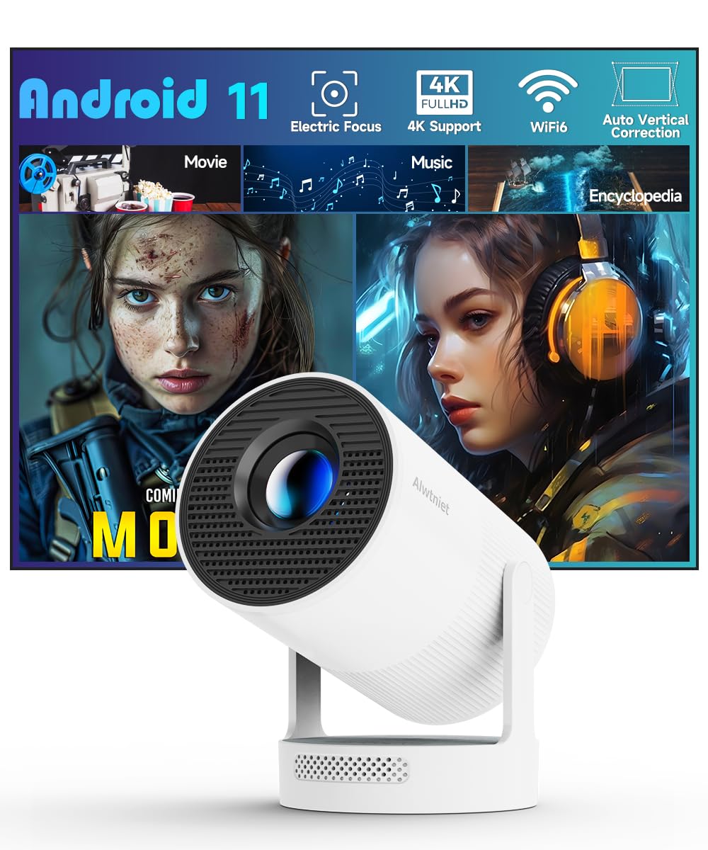 Photo 1 of ?Electric Focus?Mini Projector with WiFi 6 and Bluetooth 5.4, Smart Portable Projector 4k Support, 5W Soundbase Speaker, Auto Keystone 180° Rotation, Home Outdoor Movie Proyector HY300Ultra