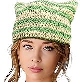 ROMENPICK Y2K Beanie for Women Crochet Hat with Cat Ear Cute Fox Hat Vintage Grunge Accessories Knit Cap Slouchy Beanie